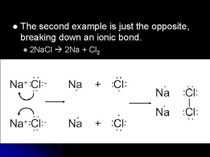 l The second example is just the opposite, breaking down an ionic bond. l