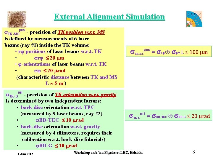 External Alignment Simulation TK-MSpos - precision of TK position w. r. t. MS is