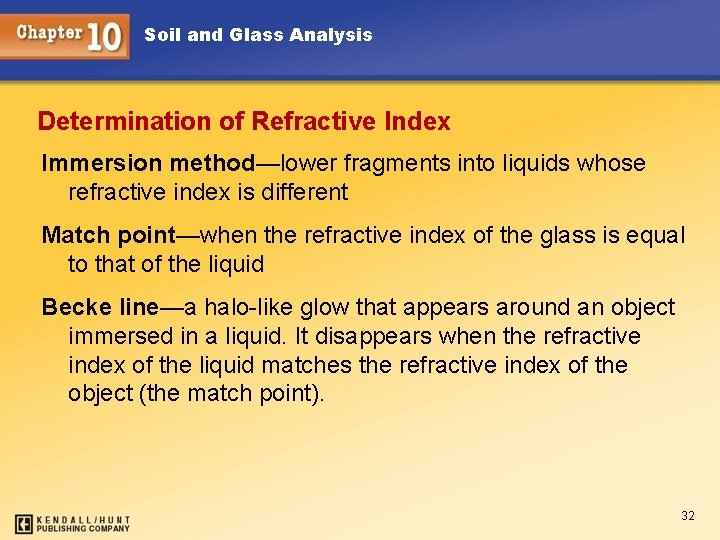 Soil and Glass Analysis Determination of Refractive Index Immersion method—lower fragments into liquids whose