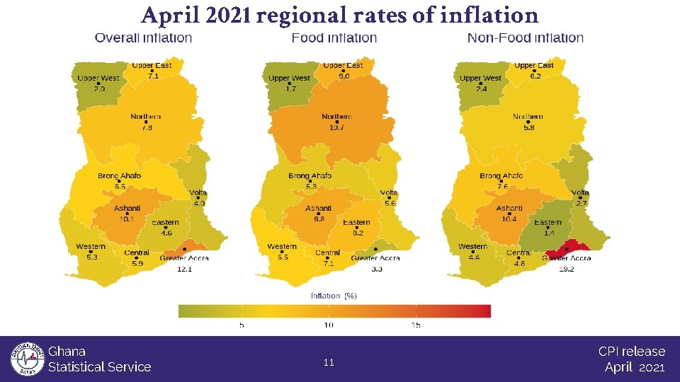 April 2021 regional rates of inflation Ghana Statistical Service 11 CPI release April 2021