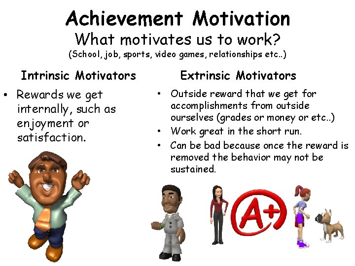 Achievement Motivation What motivates us to work? (School, job, sports, video games, relationships etc.