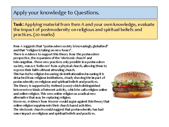 Apply your knowledge to Questions. Task: Applying material from Item A and your own