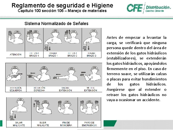 Reglamento de seguridad e Higiene Capitulo 100 sección 106 – Manejo de materiales Sistema Reglamento de seguridad e Higiene Capitulo 100 sección 106 – Manejo de materiales Sistema