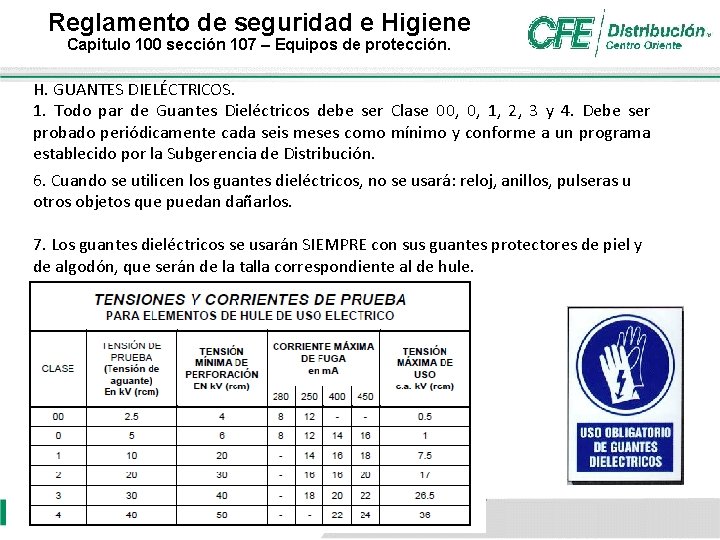 Reglamento de seguridad e Higiene Capitulo 100 sección 107 – Equipos de protección. H. Reglamento de seguridad e Higiene Capitulo 100 sección 107 – Equipos de protección. H.