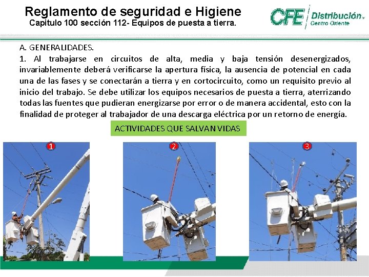 Reglamento de seguridad e Higiene Capitulo 100 sección 112 - Equipos de puesta a Reglamento de seguridad e Higiene Capitulo 100 sección 112 - Equipos de puesta a