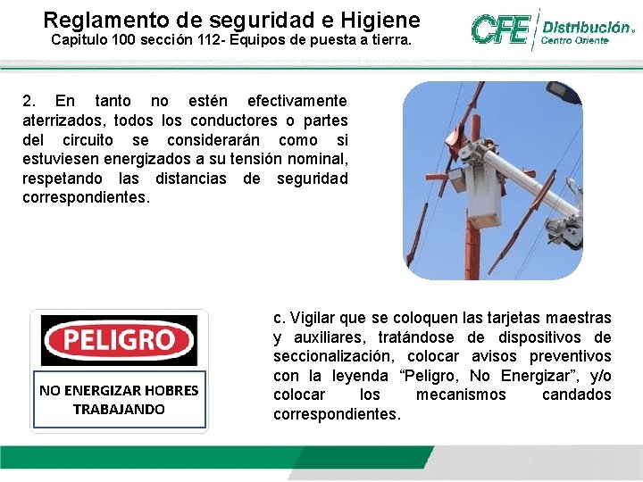 Reglamento de seguridad e Higiene Capitulo 100 sección 112 - Equipos de puesta a Reglamento de seguridad e Higiene Capitulo 100 sección 112 - Equipos de puesta a
