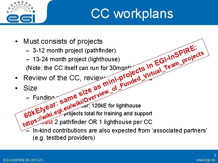 CC workplans • Must consists of projects : E – 3 -12 month project