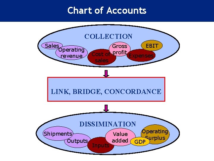 Chart of Accounts COLLECTION Sales Operating revenue EBIT Gross Cost of profit Expenses sales