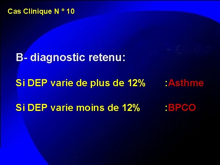 Cas Clinique N ° 10 B- diagnostic retenu: Si DEP varie de plus de