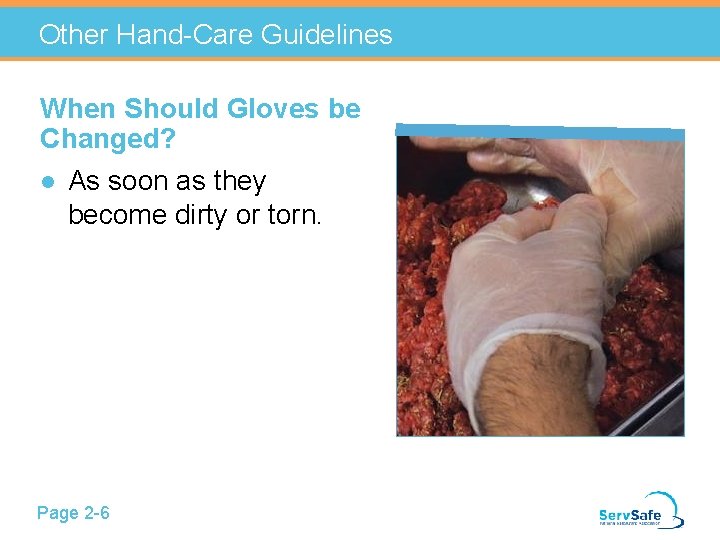 Other Hand-Care Guidelines When Should Gloves be Changed? l As soon as they become