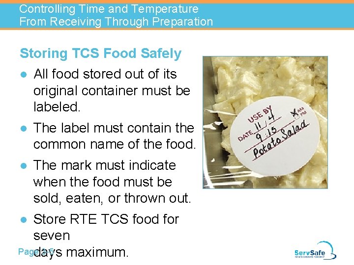 Controlling Time and Temperature From Receiving Through Preparation Storing TCS Food Safely l All