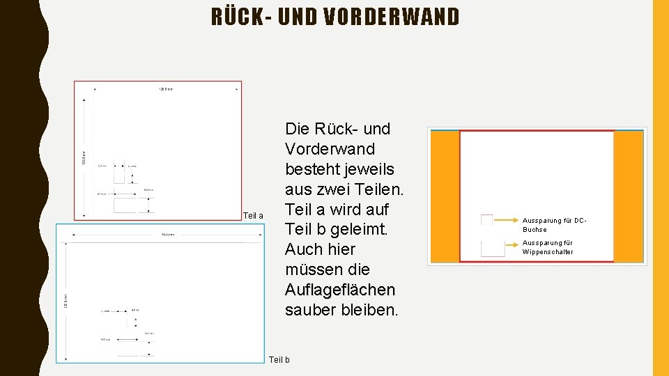 RÜCK- UND VORDERWAND Teil a Die Rück- und Vorderwand besteht jeweils aus zwei Teilen.