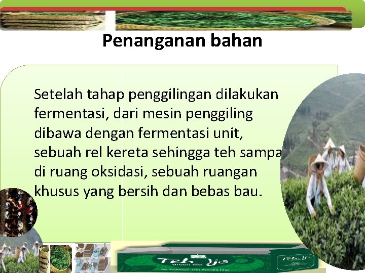 Penanganan bahan Setelah tahap penggilingan dilakukan fermentasi, dari mesin penggiling dibawa dengan fermentasi unit,