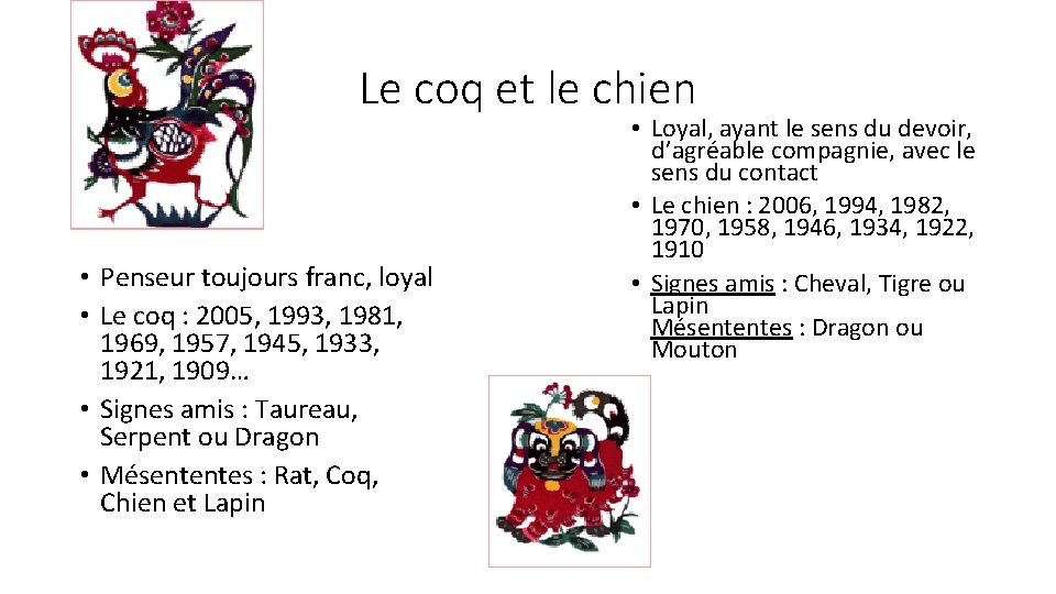 Le coq et le chien • Penseur toujours franc, loyal • Le coq :