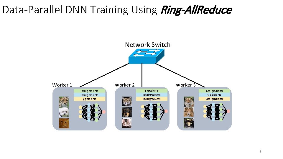 Data-Parallel DNN Training Using Ring-All. Reduce Network Switch Worker 2 Worker 1 local gradients