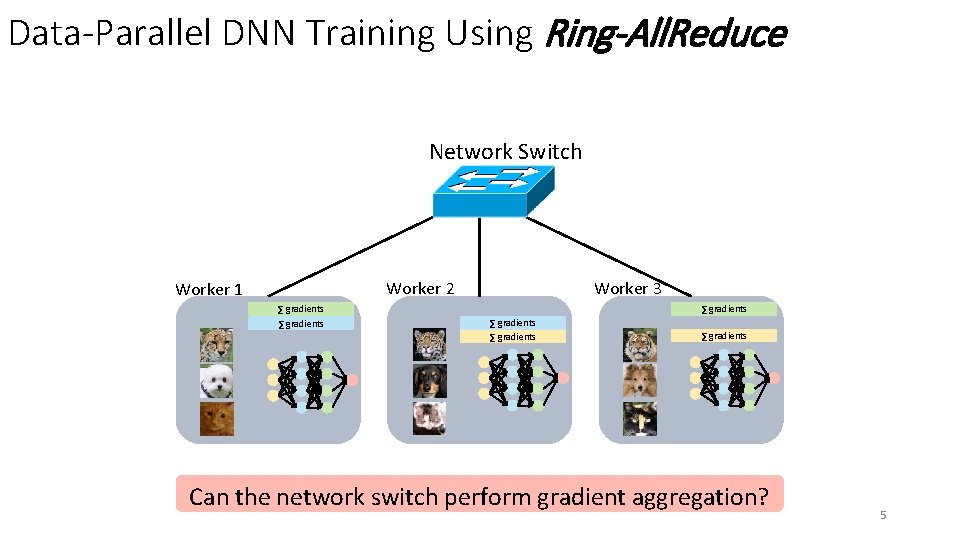 Data-Parallel DNN Training Using Ring-All. Reduce Network Switch Worker 2 Worker 1 ∑ gradients