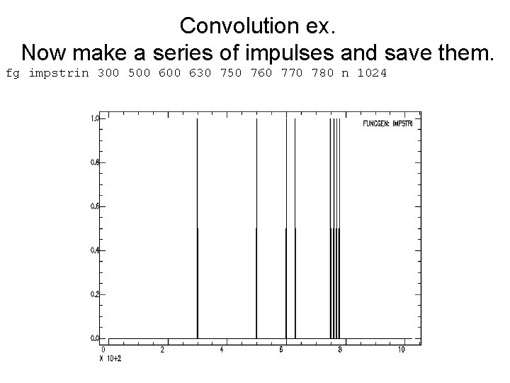 Convolution ex. Now make a series of impulses and save them. fg impstrin 300