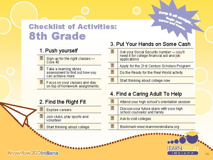 Checklist of Activities: 8 th Grade 1. Push yourself Sign up for the right Checklist of Activities: 8 th Grade 1. Push yourself Sign up for the right