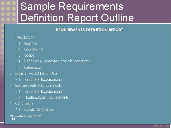 Sample Requirements Definition Report Outline 14 