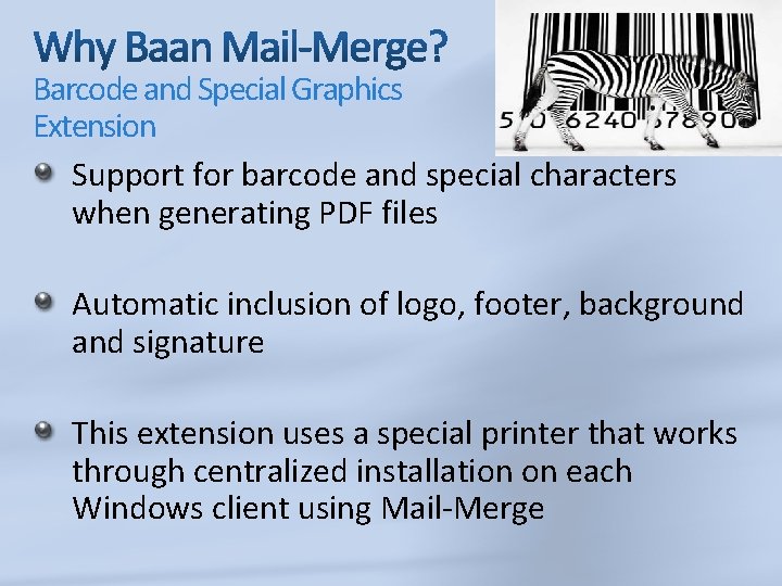 Barcode and Special Graphics Extension Support for barcode and special characters when generating PDF