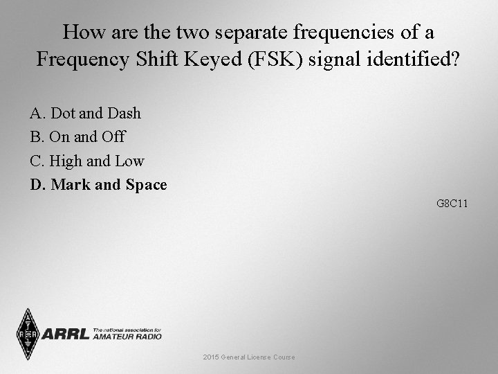 How are the two separate frequencies of a Frequency Shift Keyed (FSK) signal identified?