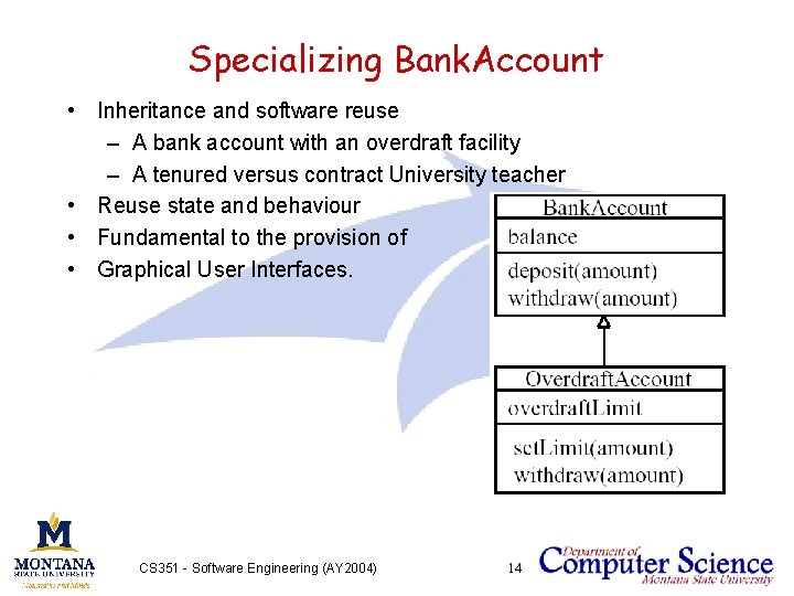 Specializing Bank. Account • Inheritance and software reuse – A bank account with an