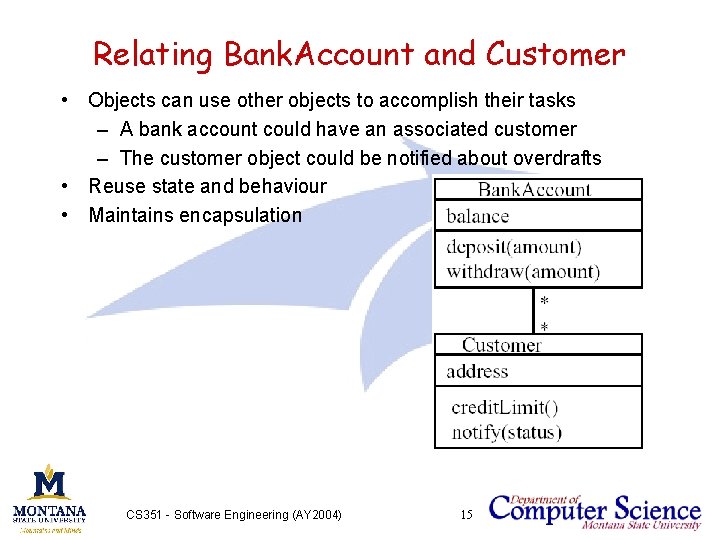 Relating Bank. Account and Customer • Objects can use other objects to accomplish their