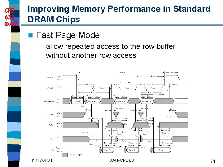 CPE 631 AM Improving Memory Performance in Standard DRAM Chips n Fast Page Mode