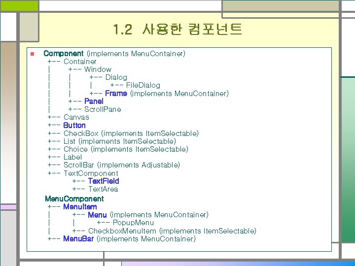 1 2 n Component implements Menu Container Container