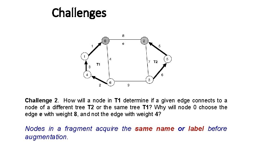 Challenges Challenge 2. How will a node in T 1 determine if a given