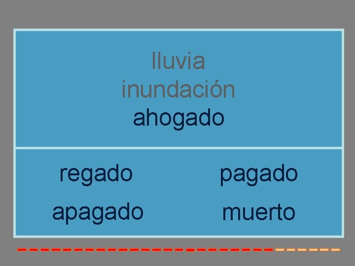 lluvia inundación ahogado regado pagado apagado muerto 
