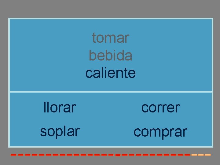 tomar bebida caliente llorar correr soplar comprar 