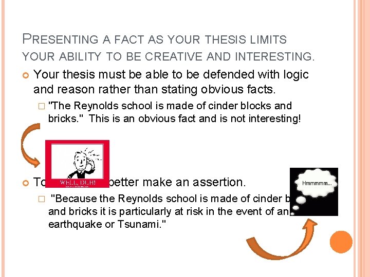 PRESENTING A FACT AS YOUR THESIS LIMITS YOUR ABILITY TO BE CREATIVE AND INTERESTING.