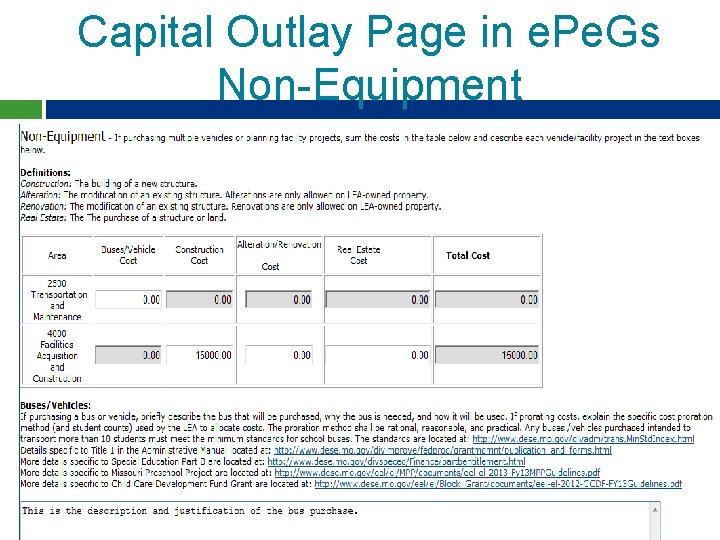 Capital Outlay Page in e. Pe. Gs Non-Equipment 