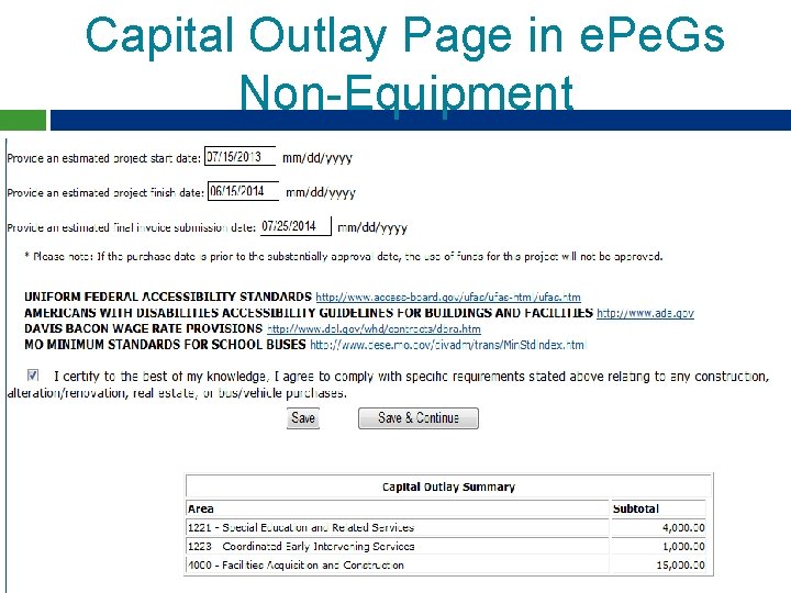 Capital Outlay Page in e. Pe. Gs Non-Equipment 