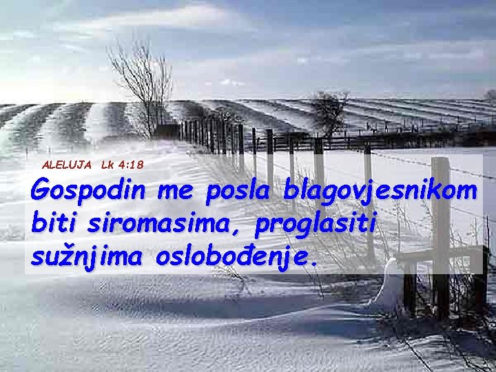 ALELUJA Lk 4: 18 Gospodin me posla blagovjesnikom biti siromasima, proglasiti sužnjima oslobođenje. 