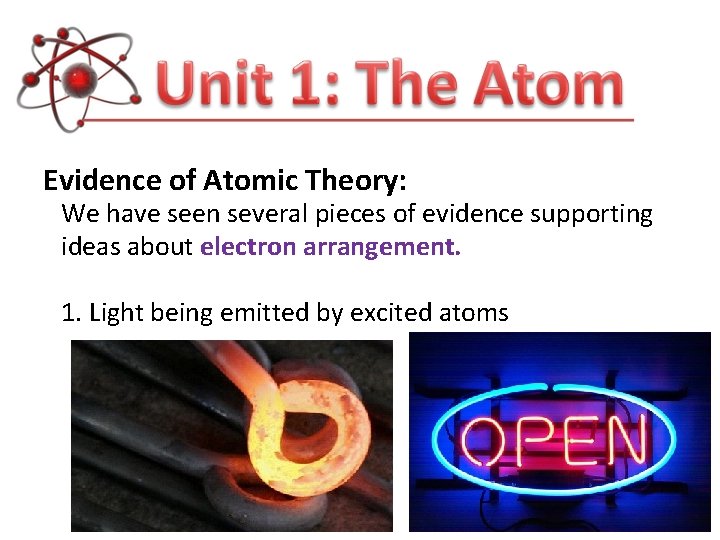 Evidence of Atomic Theory: We have seen several pieces of evidence supporting ideas about