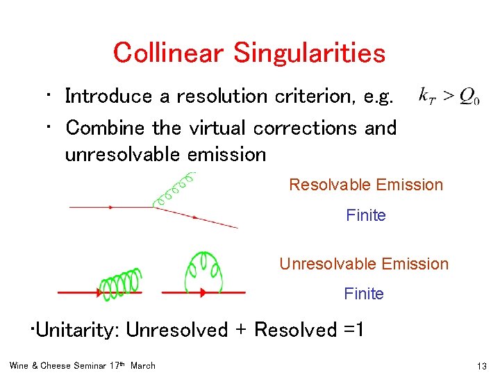 Collinear Singularities • Introduce a resolution criterion, e. g. • Combine the virtual corrections