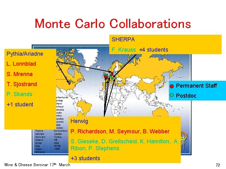 Monte Carlo Collaborations SHERPA F. Krauss +4 students Pythia/Ariadne L. Lonnblad S. Mrenna T.