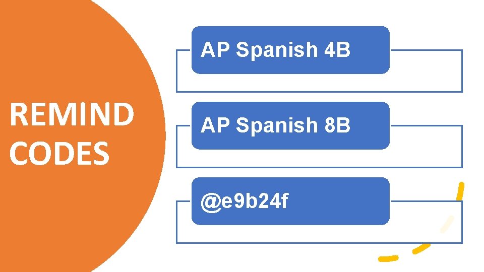 AP Spanish 4 B REMIND CODES AP Spanish 8 B @e 9 b 24