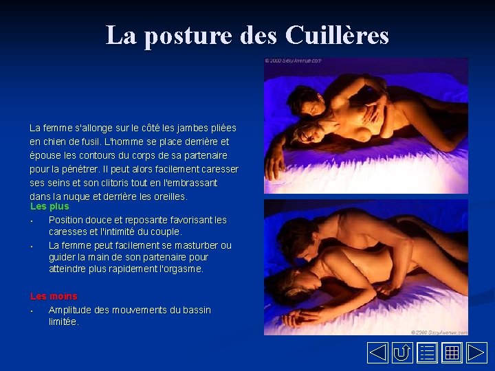 La posture des Cuillères La femme s'allonge sur le côté les jambes pliées en