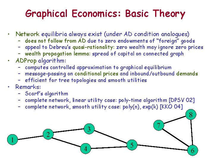 Graphical Economics: Basic Theory • Network equilibria always exist (under AD condition analogues) –