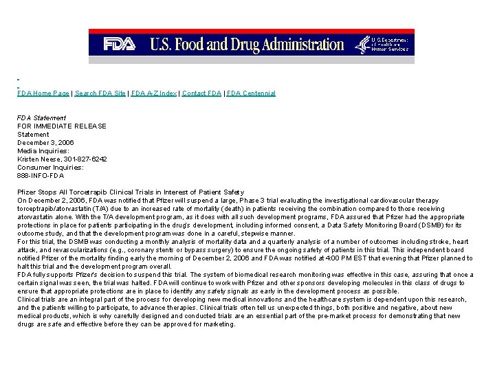 FDA Home Page | Search FDA Site | FDA A-Z Index | Contact FDA
