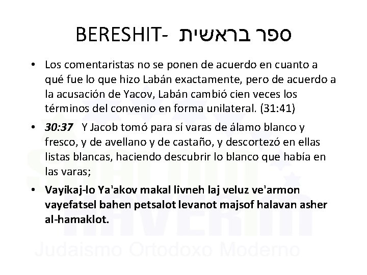 BERESHIT- ספר בראשית • Los comentaristas no se ponen de acuerdo en cuanto a