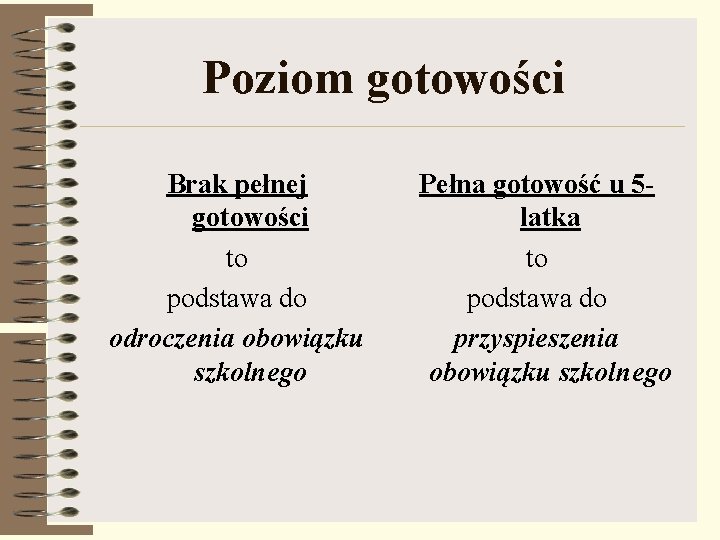 Poziom gotowości Brak pełnej gotowości to podstawa do odroczenia obowiązku szkolnego Pełna gotowość u