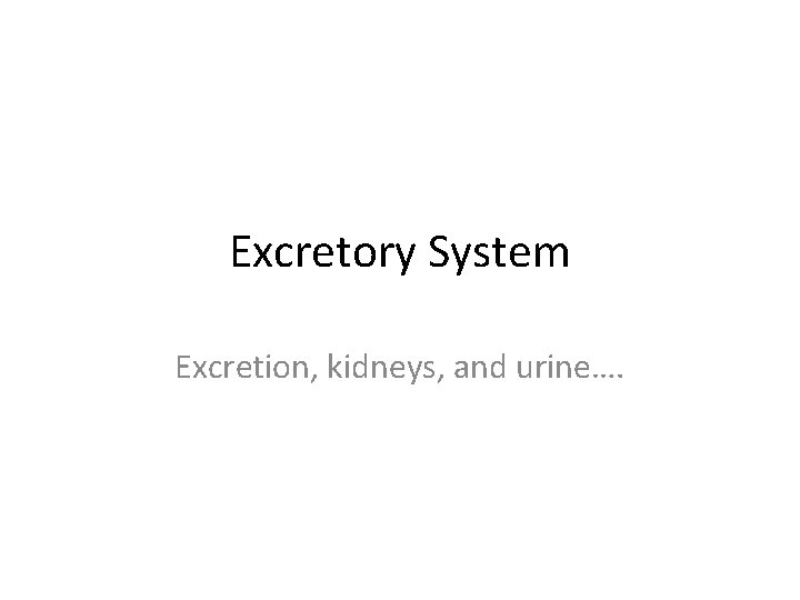 Excretory System Excretion, kidneys, and urine…. 