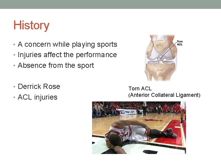 History • A concern while playing sports • Injuries affect the performance • Absence