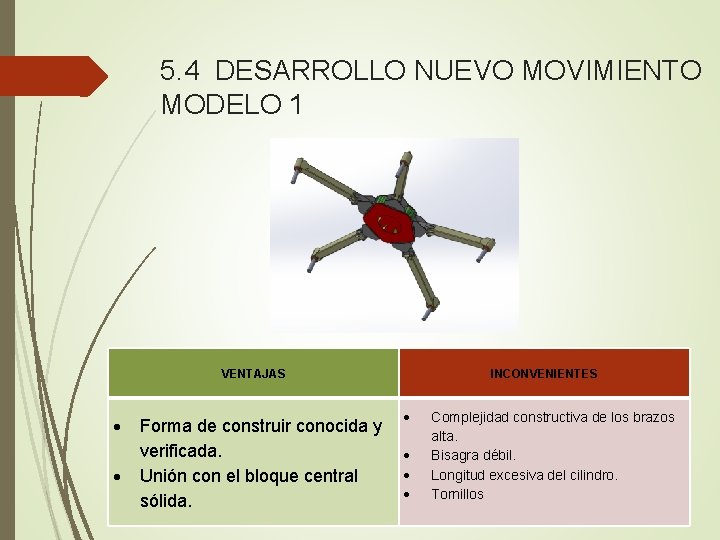 5. 4 DESARROLLO NUEVO MOVIMIENTO MODELO 1 VENTAJAS Forma de construir conocida y verificada.