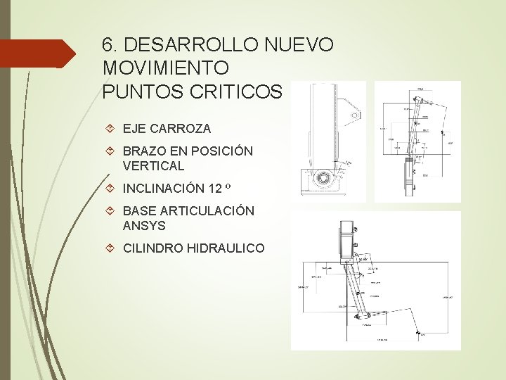 6. DESARROLLO NUEVO MOVIMIENTO PUNTOS CRITICOS EJE CARROZA BRAZO EN POSICIÓN VERTICAL INCLINACIÓN 12