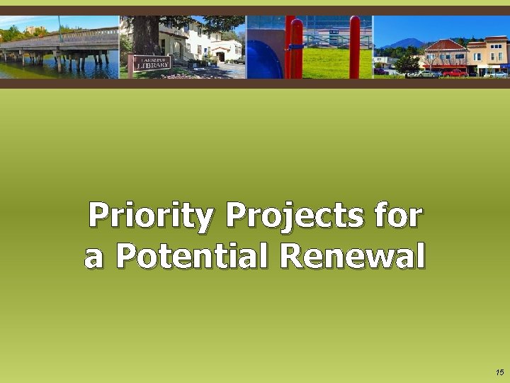 Priority Projects for a Potential Renewal 15 